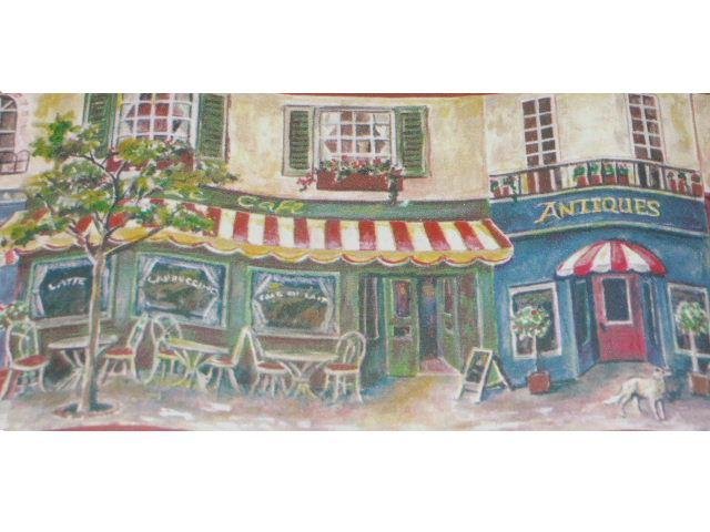 French Paris Cafes and Shops Wall Border Wallpaper