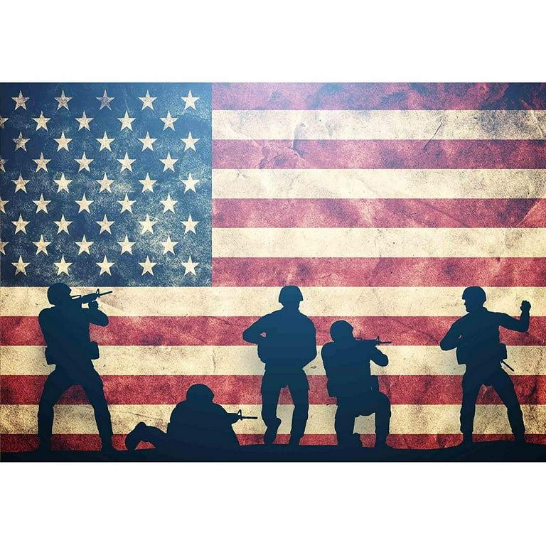 Wall26 Soldiers In Assault On Grunge Usa Flag American Army