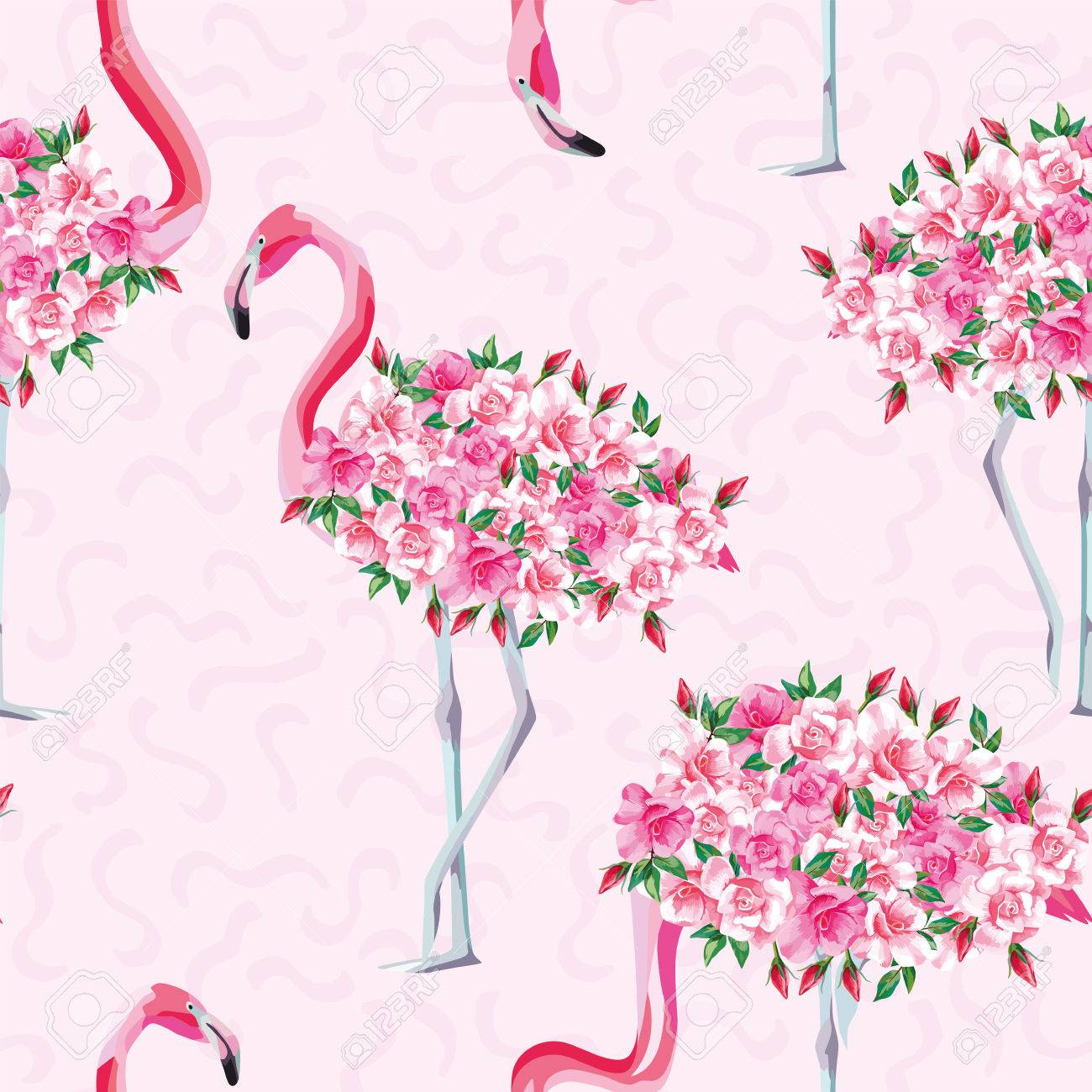 Beach Image Of A Wallpaper With Beautiful Tropic Pink Flamingo