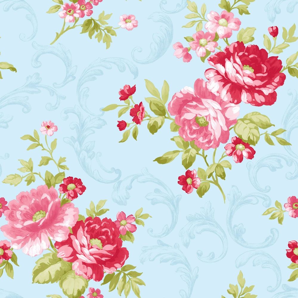  Blue Pink   31171   Rose   Shabby Chic   Floral   Colemans Wallpaper