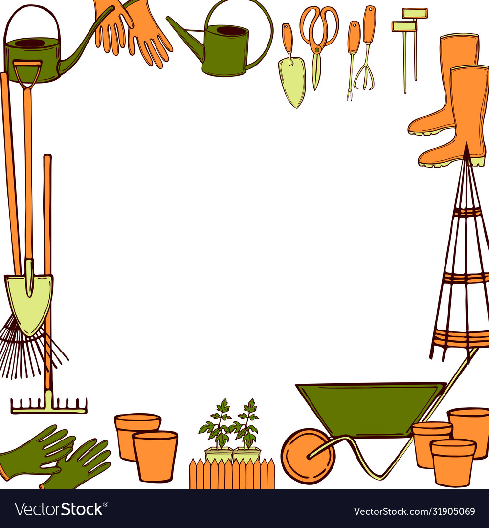Background With Hand Drawn Garden Tools Sketch Vector Image