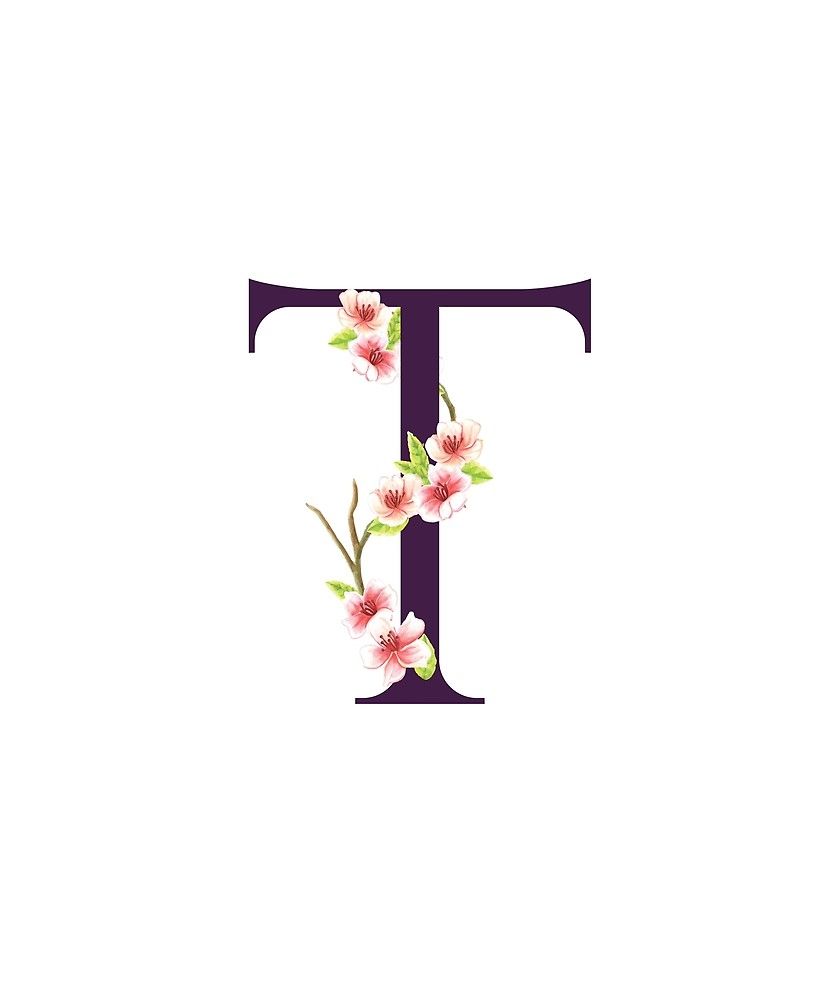 Monogram T Pretty Pink Cherry Blossoms Sticker By Floralmonogram