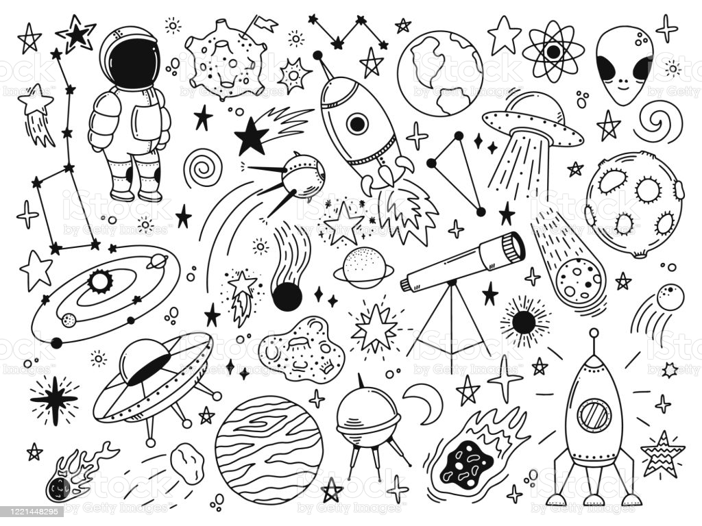 Hand Drawn Space Doodle Plas Astrology Cosmic Doodles