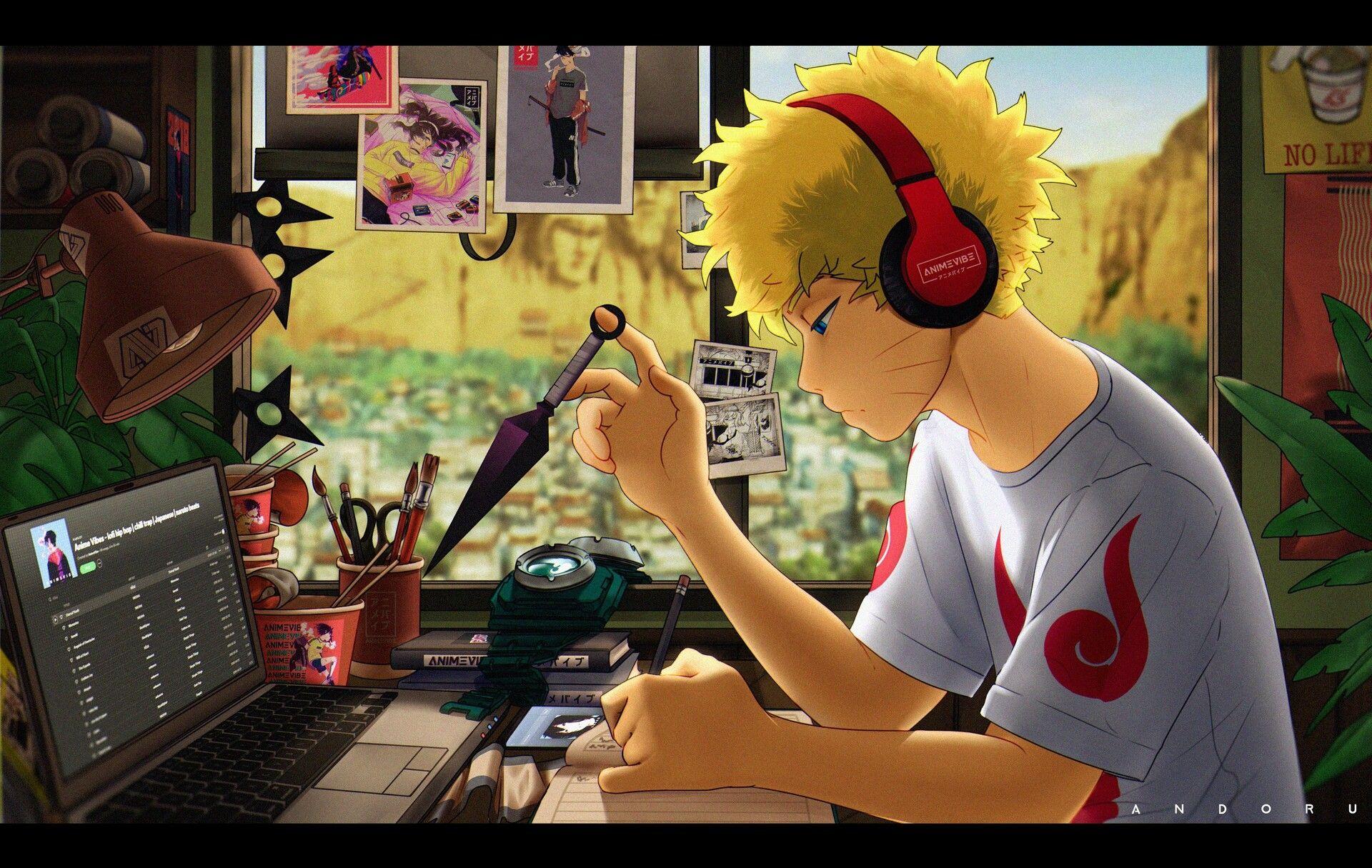 Homework Anime Boy With Headphones Naruto Uzumaki