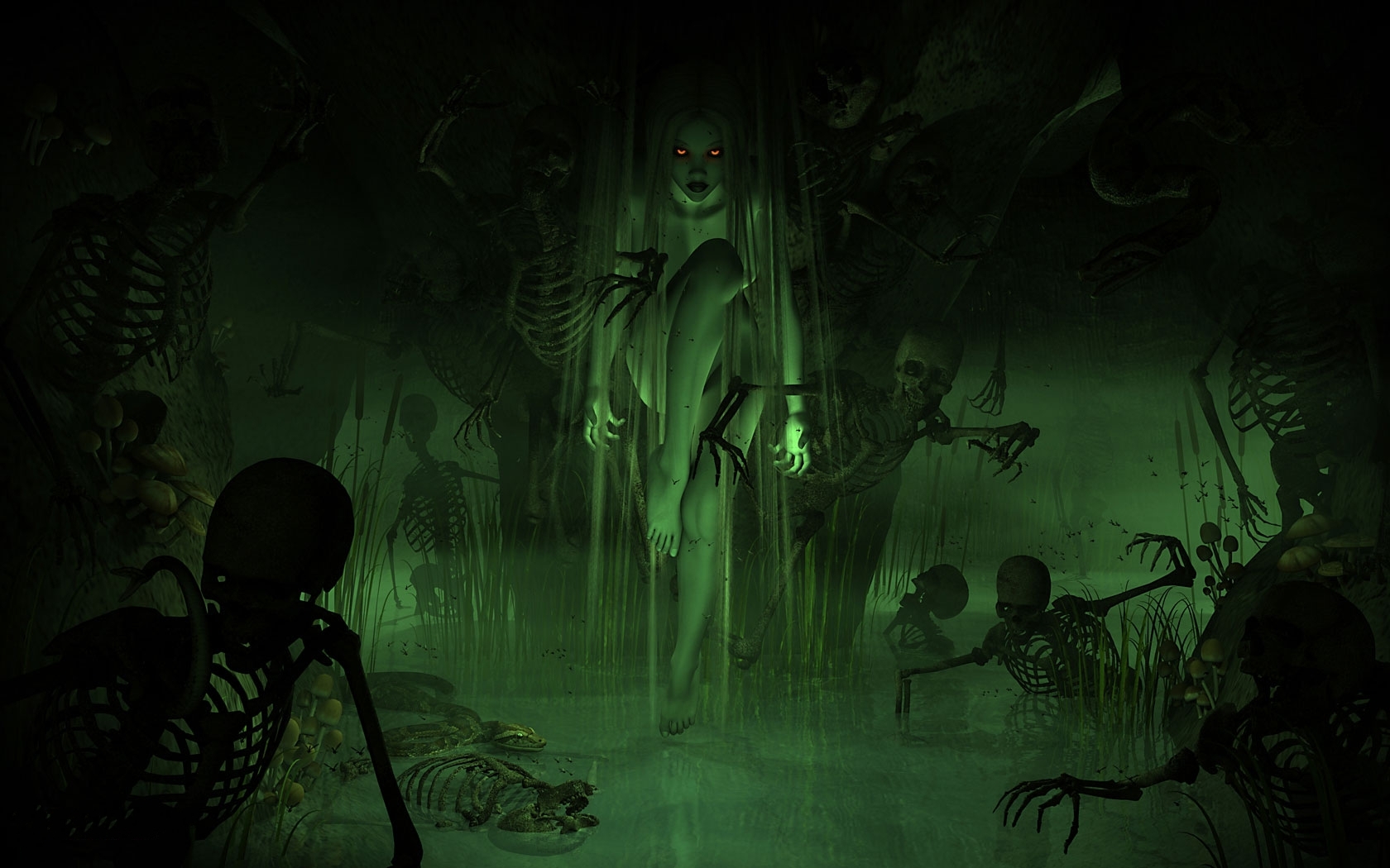 Horror Evil Women Girl Swamp Demon Skeleton Skull Wallpaper Background