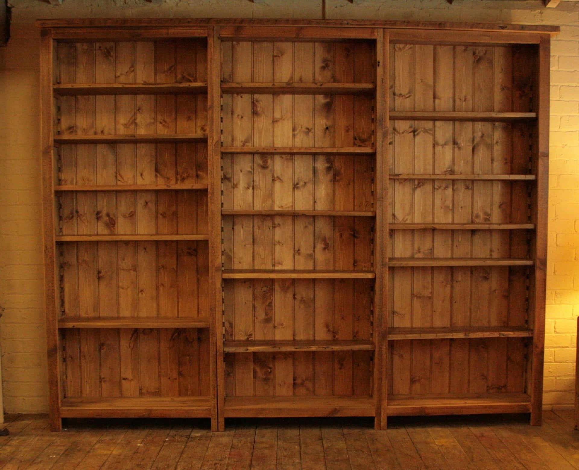 Empty Brown Wooden Bookshelf Background For Desktop