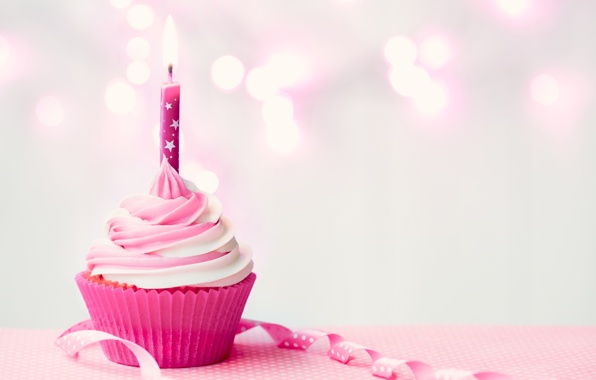 Wallpaper Happy BirtHDay Cupcake Candle Pink Cake