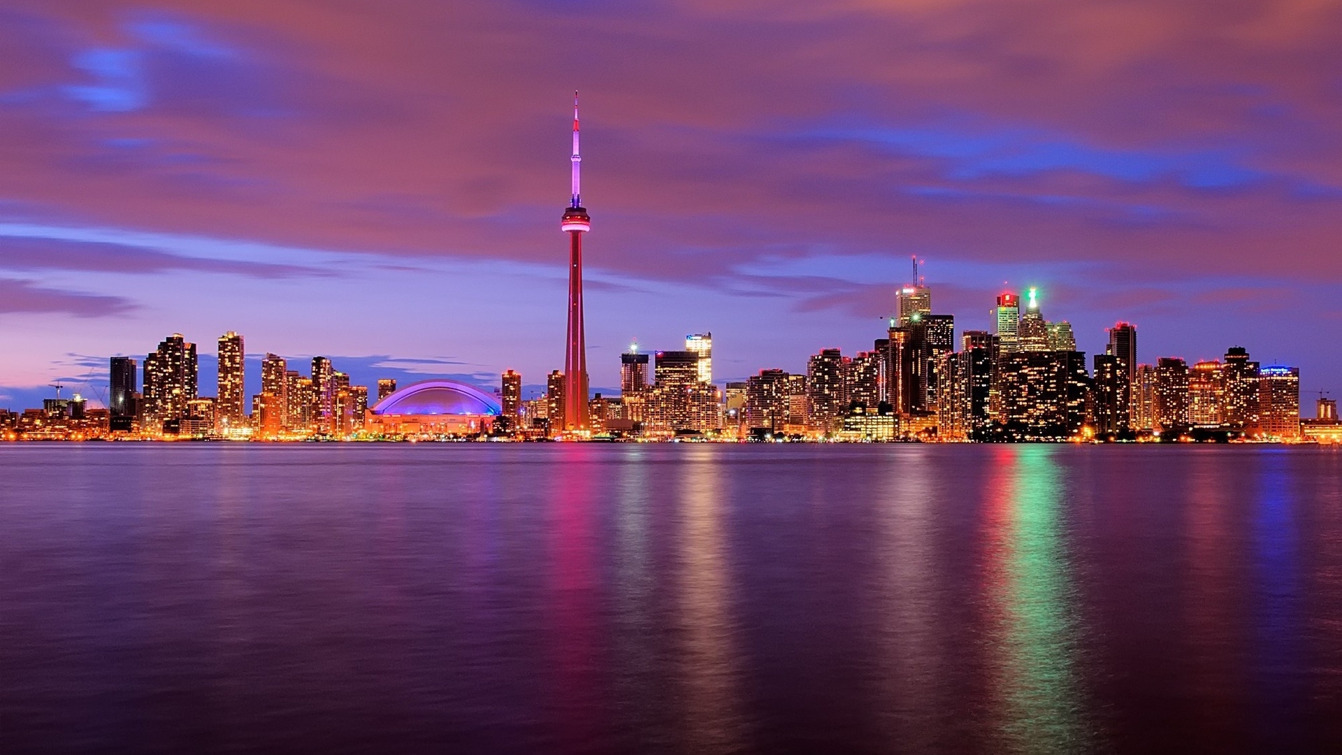 Full HD Wallpaper Toronto Cn Tower Illumination Ontario Calm Travel