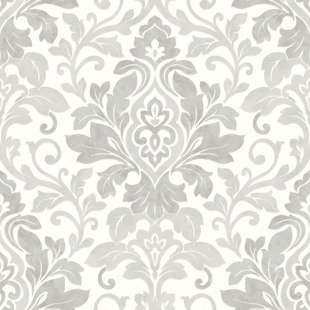 Silver Grey White Mozart Damask Arthouse Wallpaper