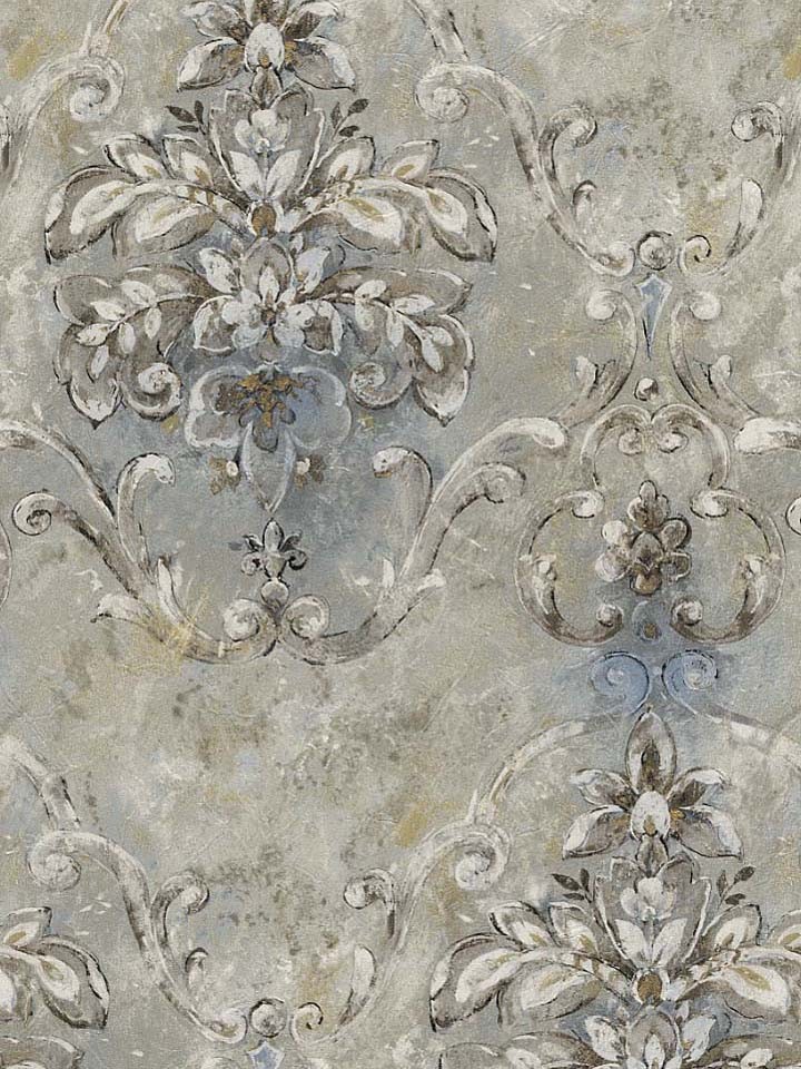 Details About Wallpaper French Blue Old World Damask Victorian Faux