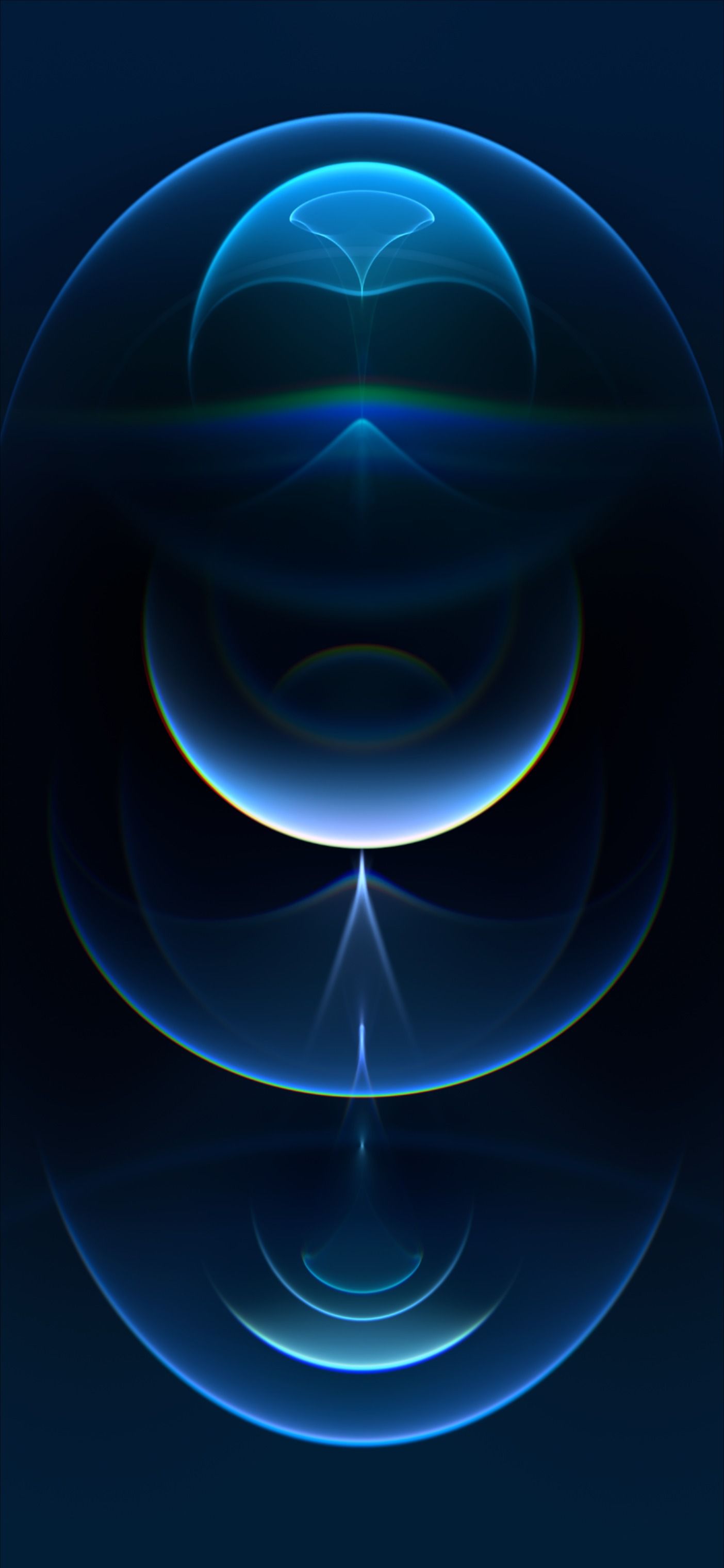 Abstract wallpaper with blue and white light streaks forming an oval shape, resembling the dynamic island of the iPhone 14 Pro Max, set against a dark blue background