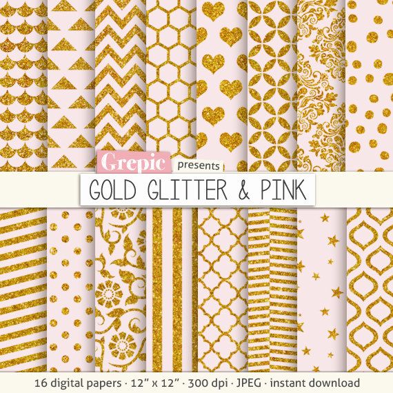 Gold glitter digital paper GOLD GLITTER PINK backgrounds chevron