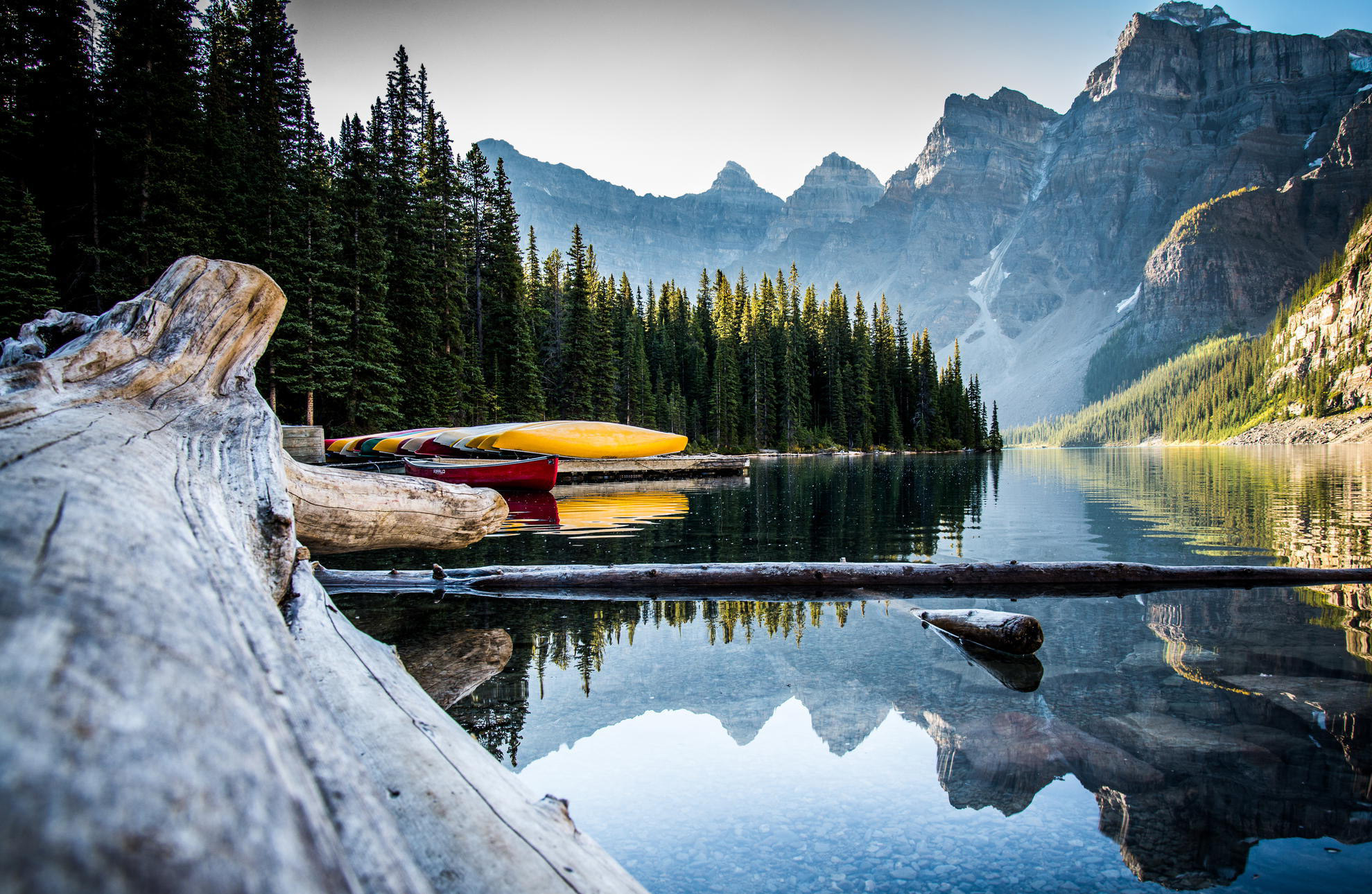 Canada Mountains Lake Wood Wallpaper HD Desktop