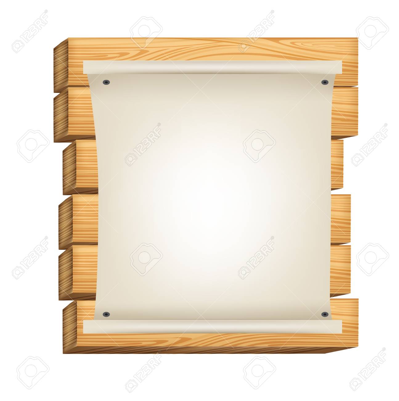 Paper Roll Sign On Wooden Board Background Isolated Royalty