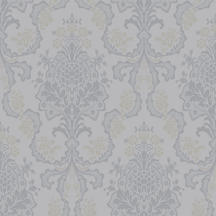 Vintage Classic Light Grey Damask Nonwoven Wallpaper Wallcovering