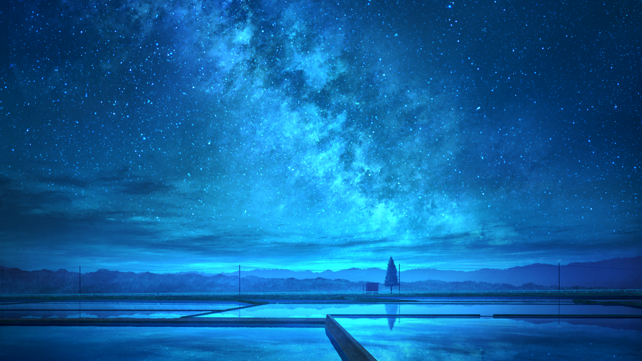 Download 2560x1440 Anime Landscape Blue Sky Stars Night