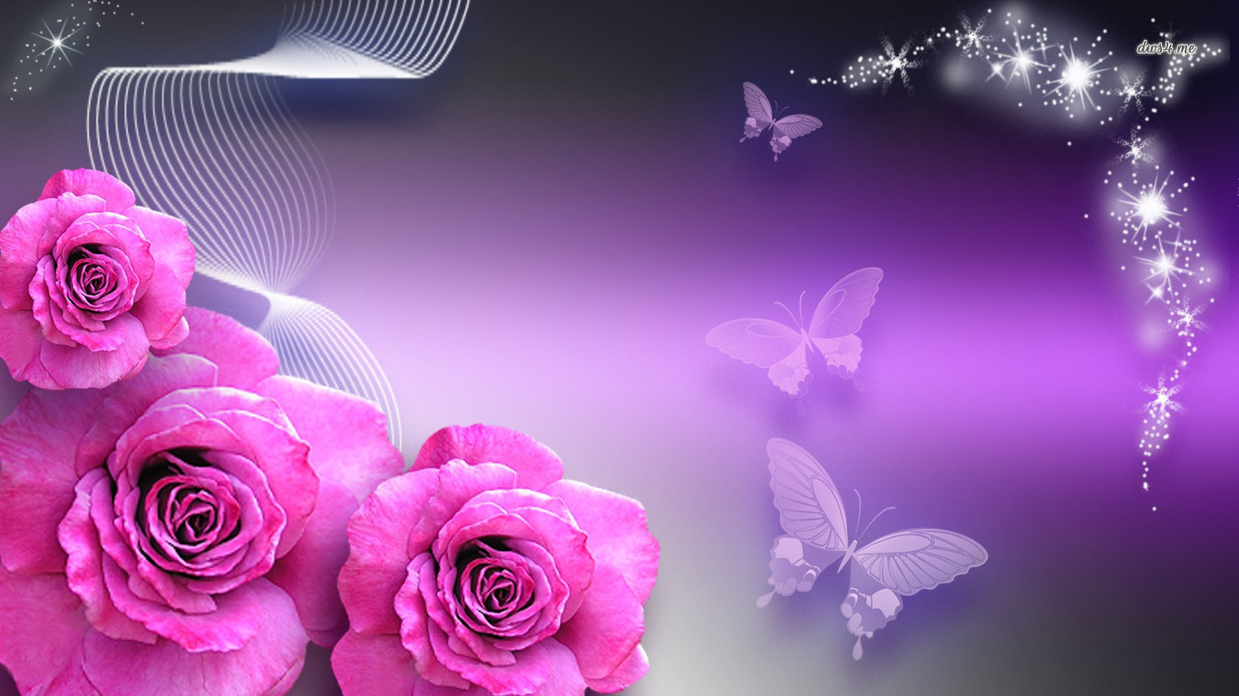 Pink And Purple Roses Wallpaper Butterflies and pink roses