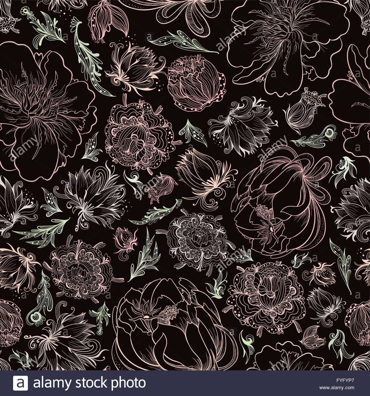 Seamless Floral Texture With Plex Sketch Flowers For Wallpaper