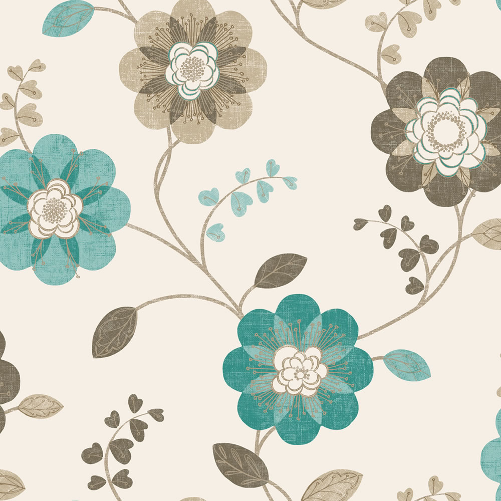 K2 Feature Wallpaper Angelina Teal Cream At Wilko