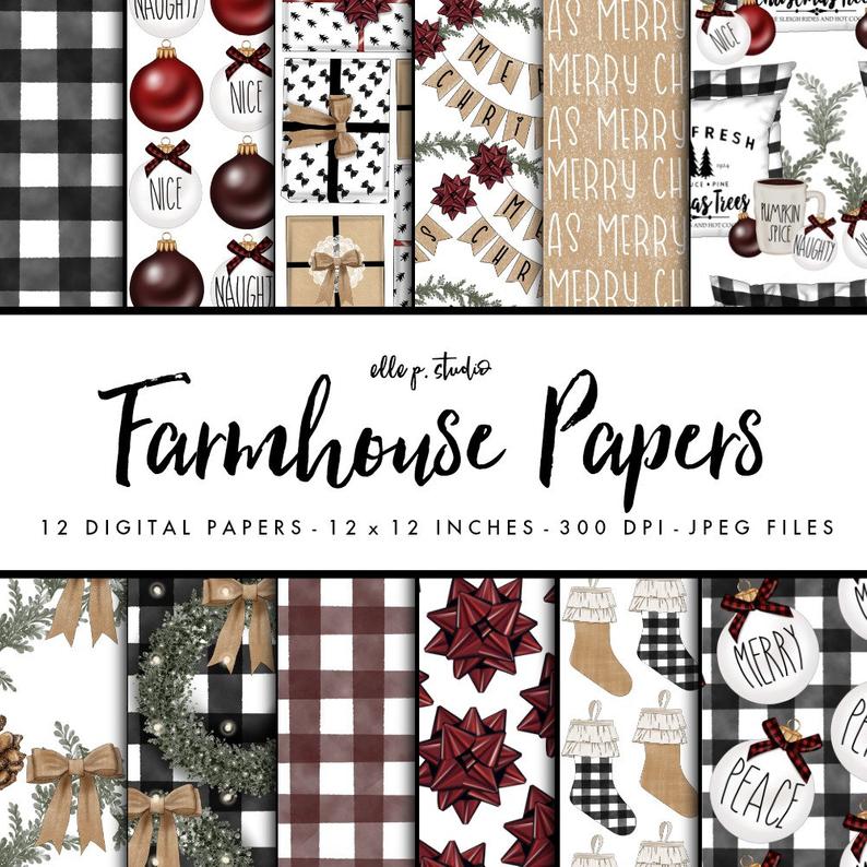 Farmhouse Christmas Paper Set Digital Scrapbook