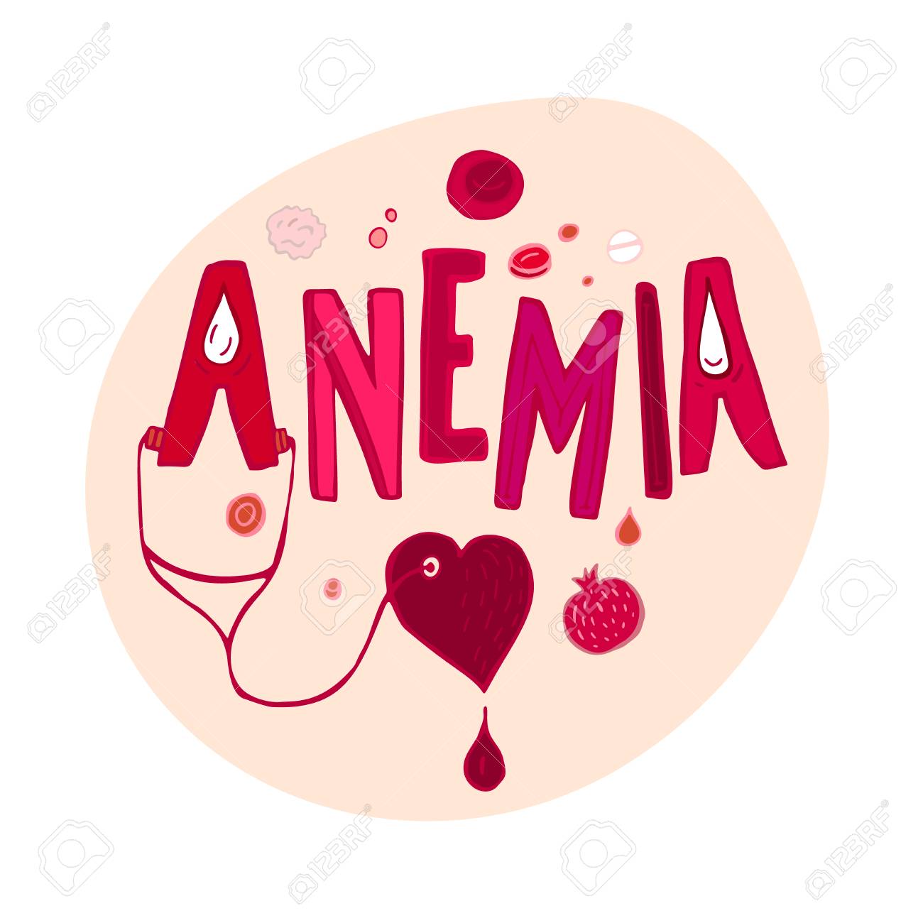 Creative Anemia Background With Lettering In Doodle Style Hand