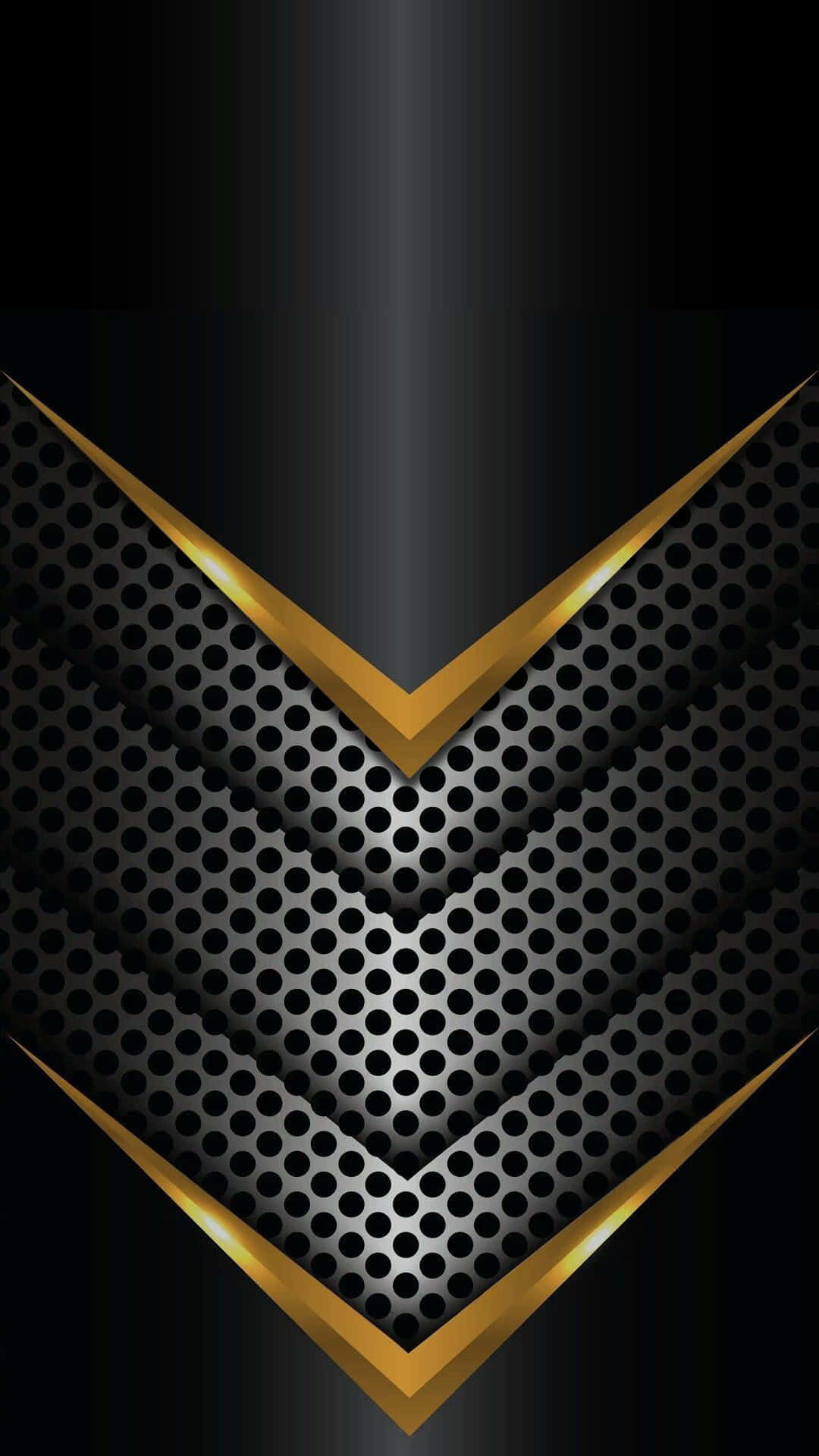 A striking black and gold phone wallpaper with a metallic textured chevron pattern and subtle lighting effects