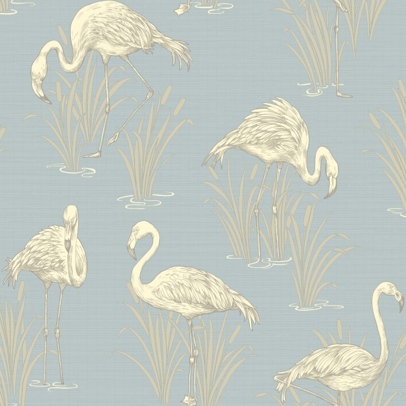 Flamingo Print Wallpaper Cream Blue