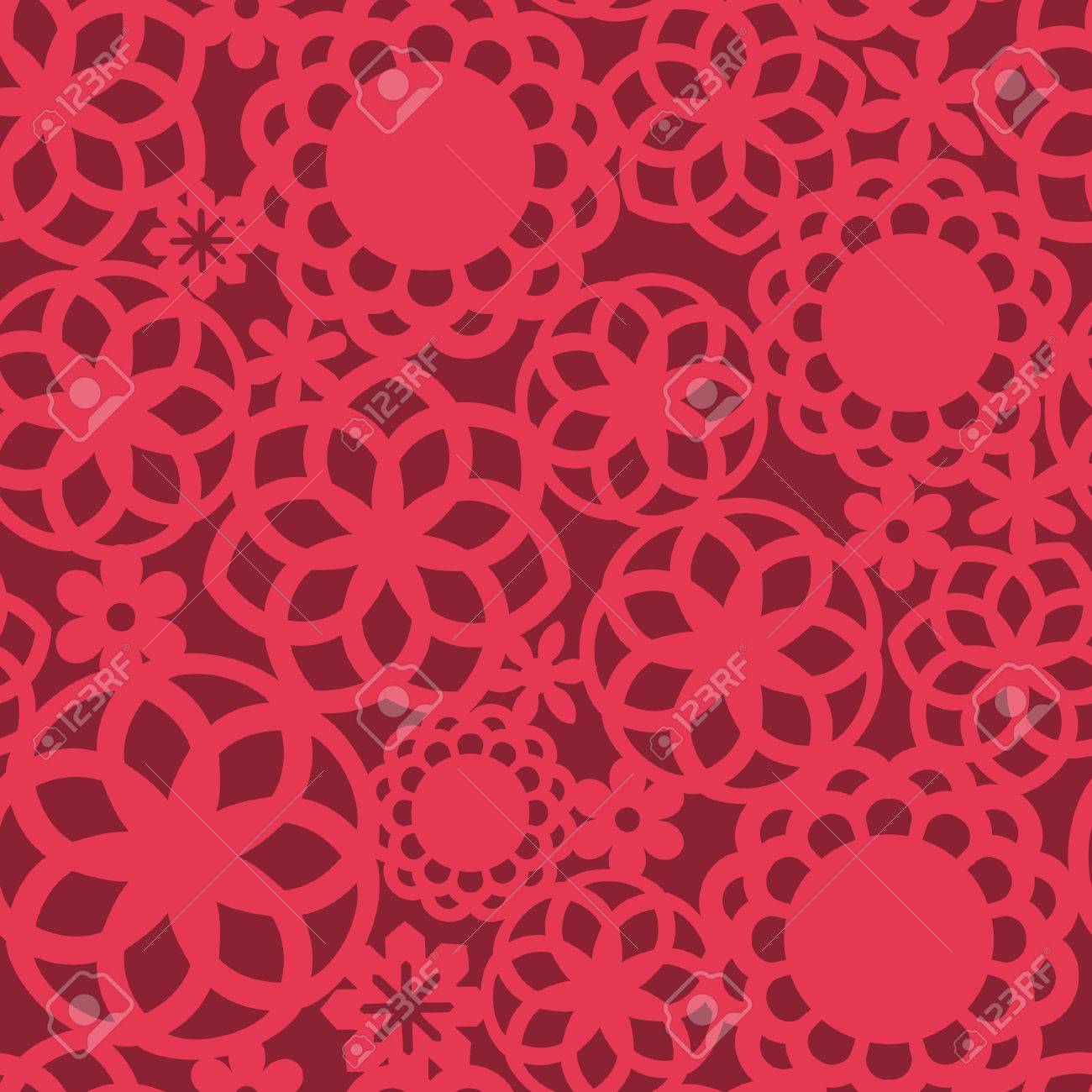 A Illustration Of Red Floral Fretwork Lace Seamless Pattern