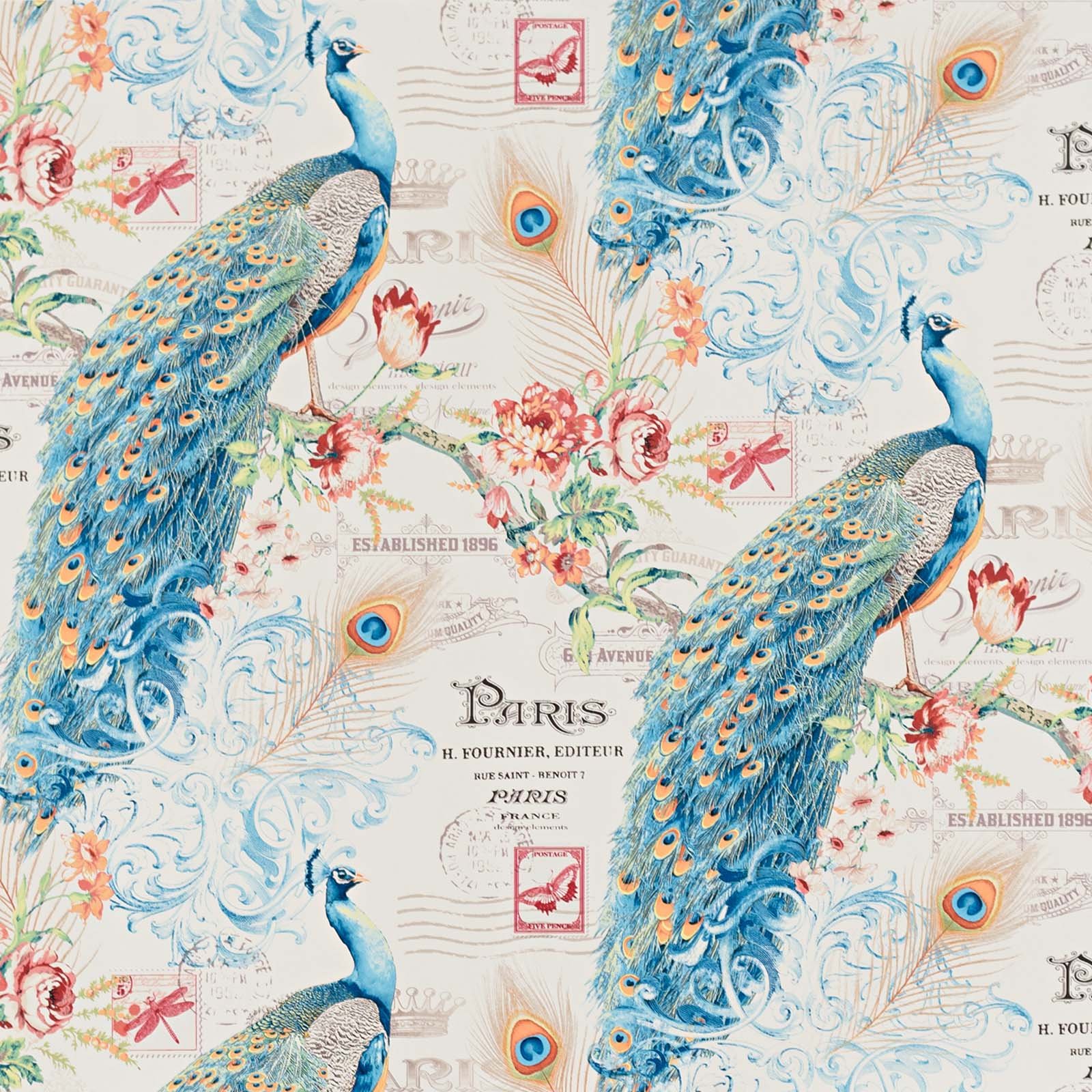 Peacock Wallpaper Paris French Letter Butterfly Stamp Swanky Babs