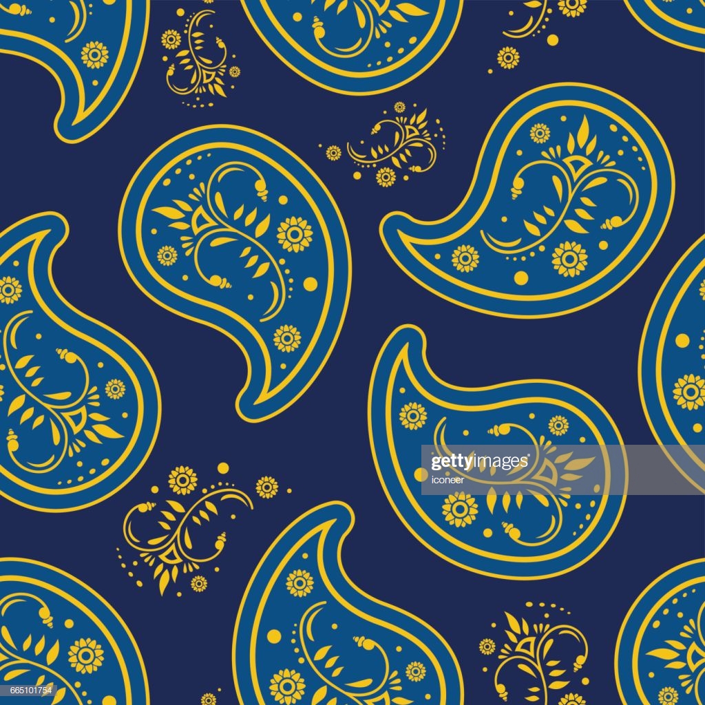 Paisley Royal Blue Wallpaper Seamless Pattern Retro Design Stock