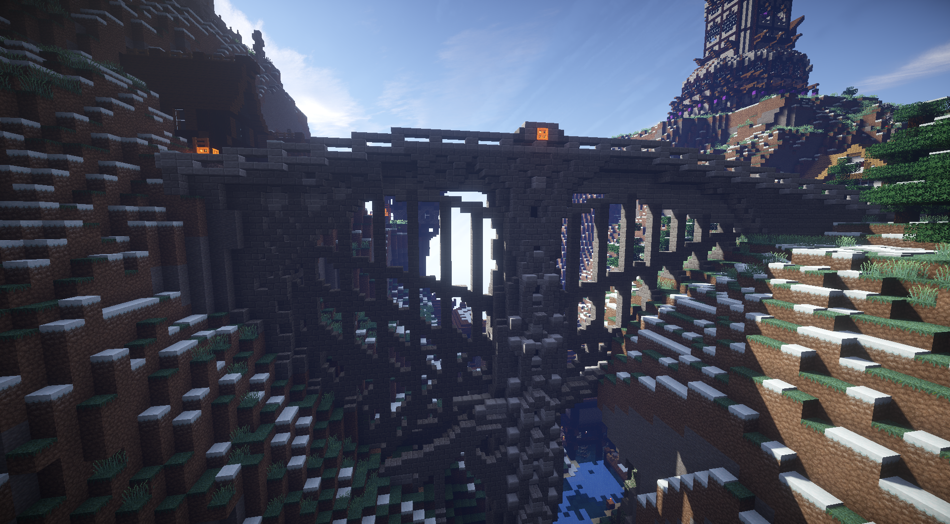 Minecraft Mountain Bridge HD Wallpaper
