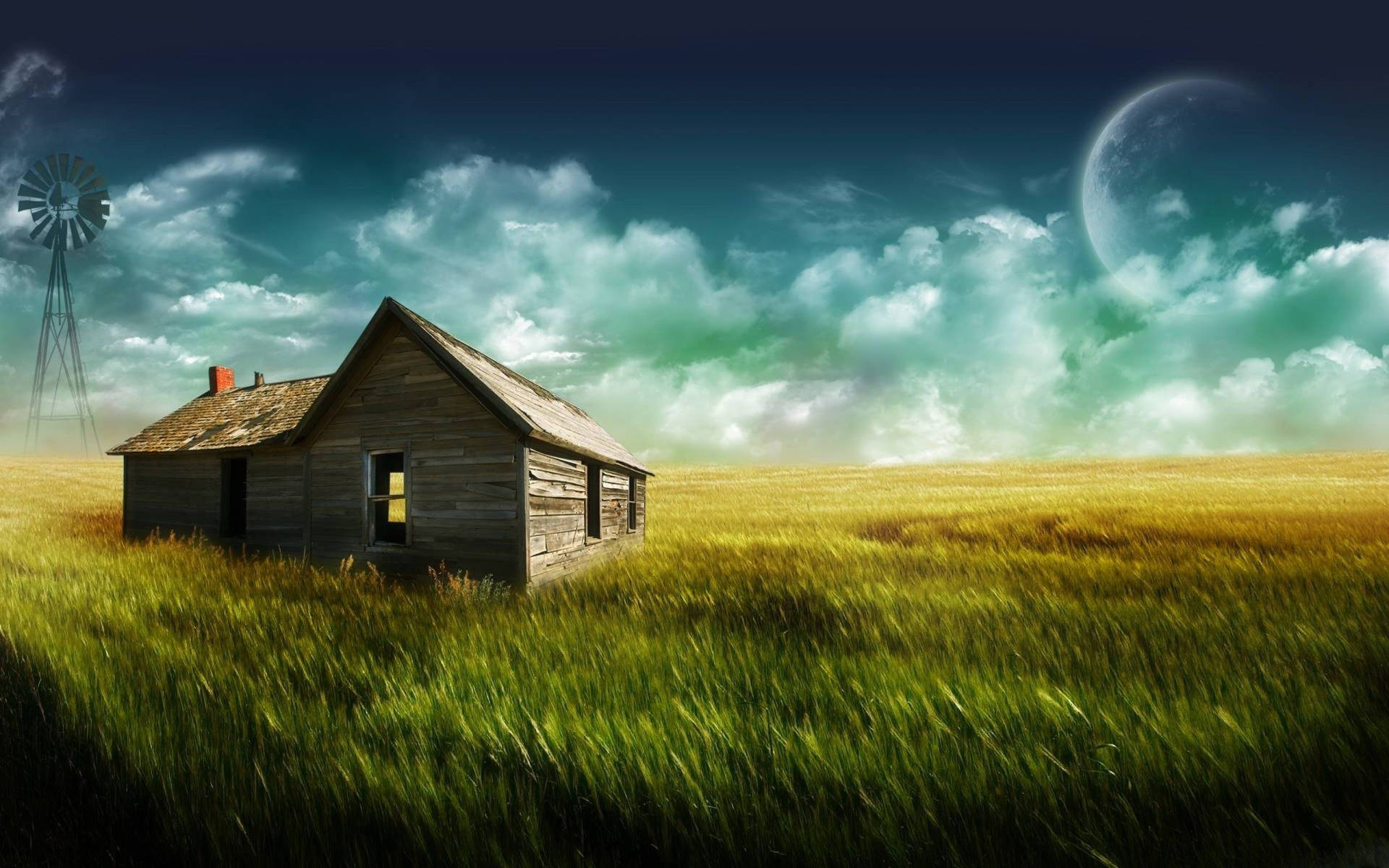 Farmhouse In Vast Grassy Field Bga06i0sxuw9kc0t Wallpaper