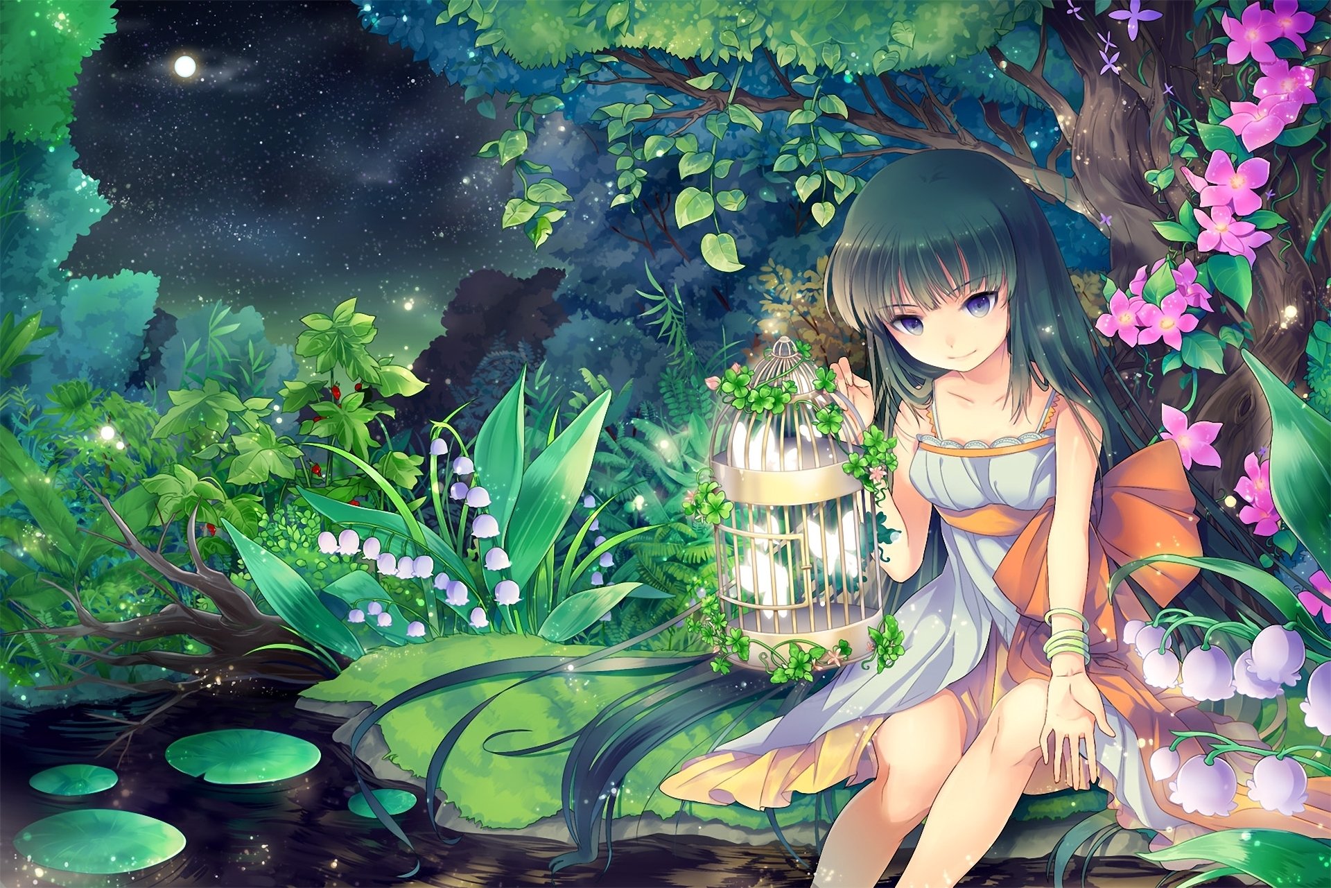 Anime Girl in Spring Forest