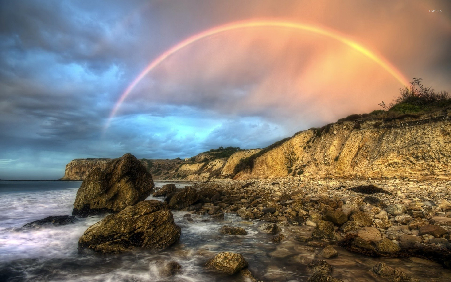 Rainbow On The Coastline Wallpaper Nature
