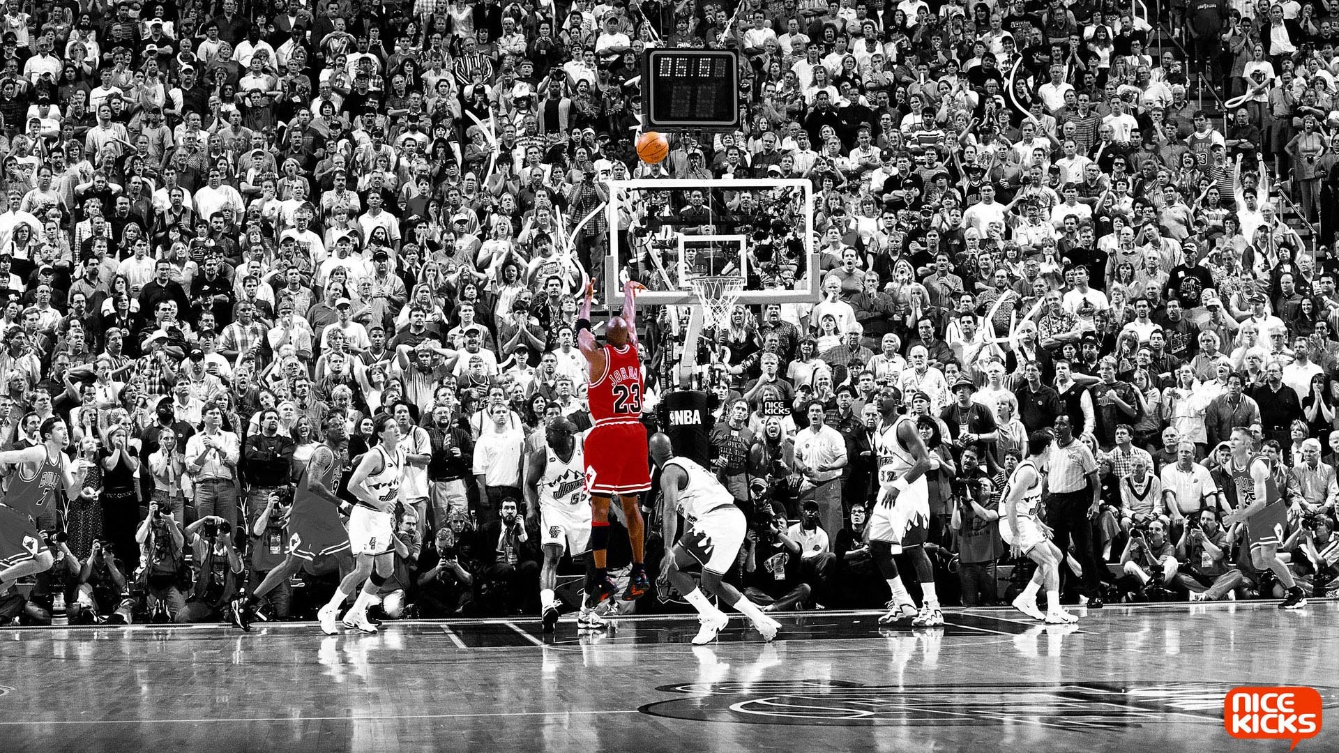 Black and white red basketball Michael Jordan selective coloring 1920x1080
