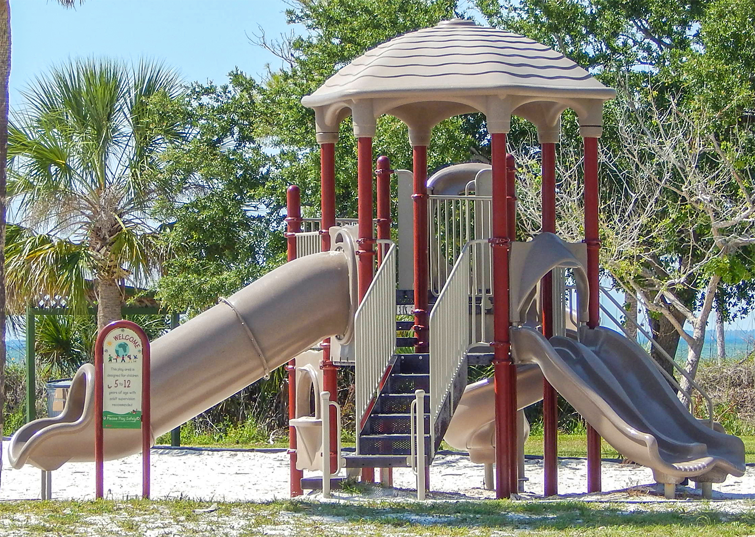 Playground With Tampa Bay In Background At Eg Simmons Park Ruskin Fl