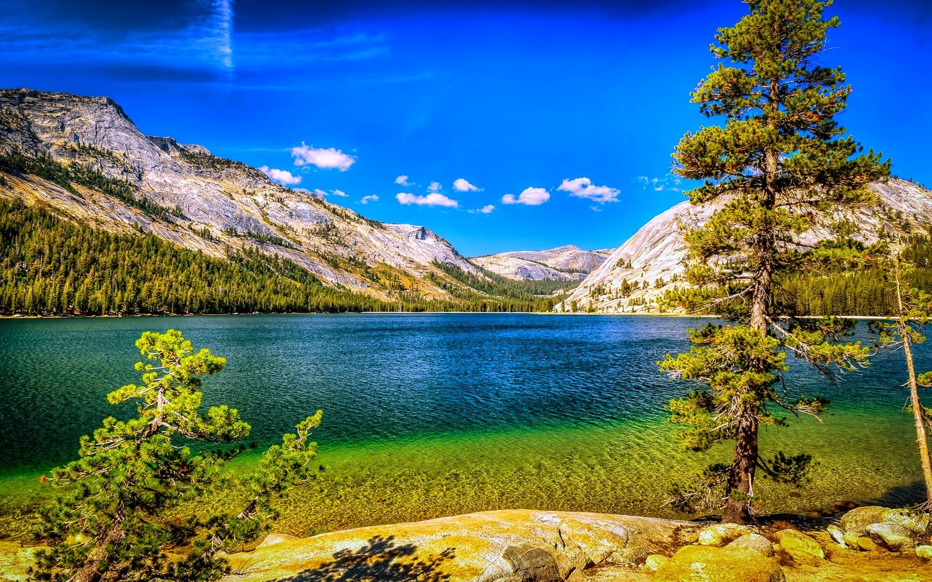 Nature Landscape Lake Mountains Forest Summer Trees Blue Sky Wallpaper