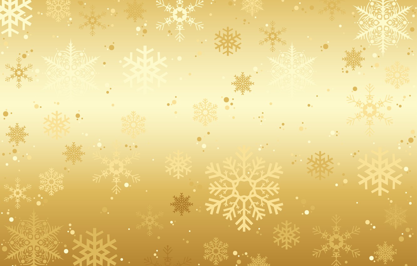 Wallpaper Winter Snow Snowflakes Background Golden Gold