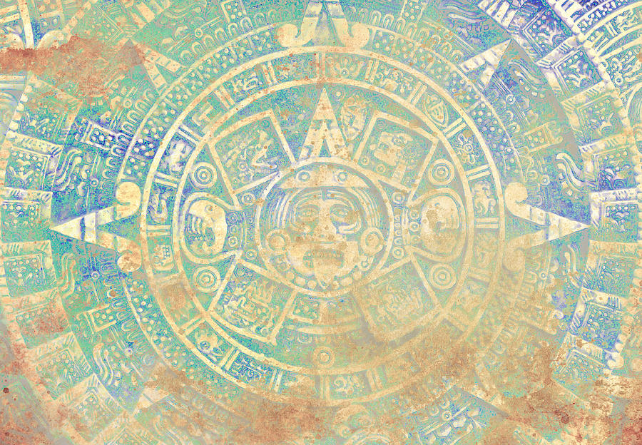 Ancient Mayan Calendar Abstract Color Background Painting By