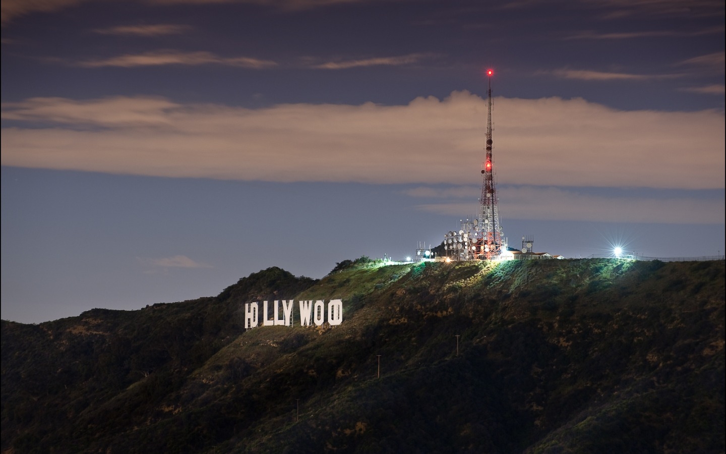 Wallpaper Hollywood Sign Night Clouds Letters Mountain City