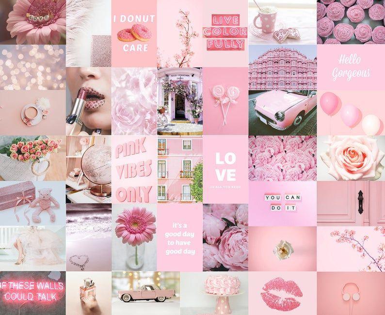 Pink Photo Wall Collage Kit, Pink Aesthetic, Baby Pink, Digital