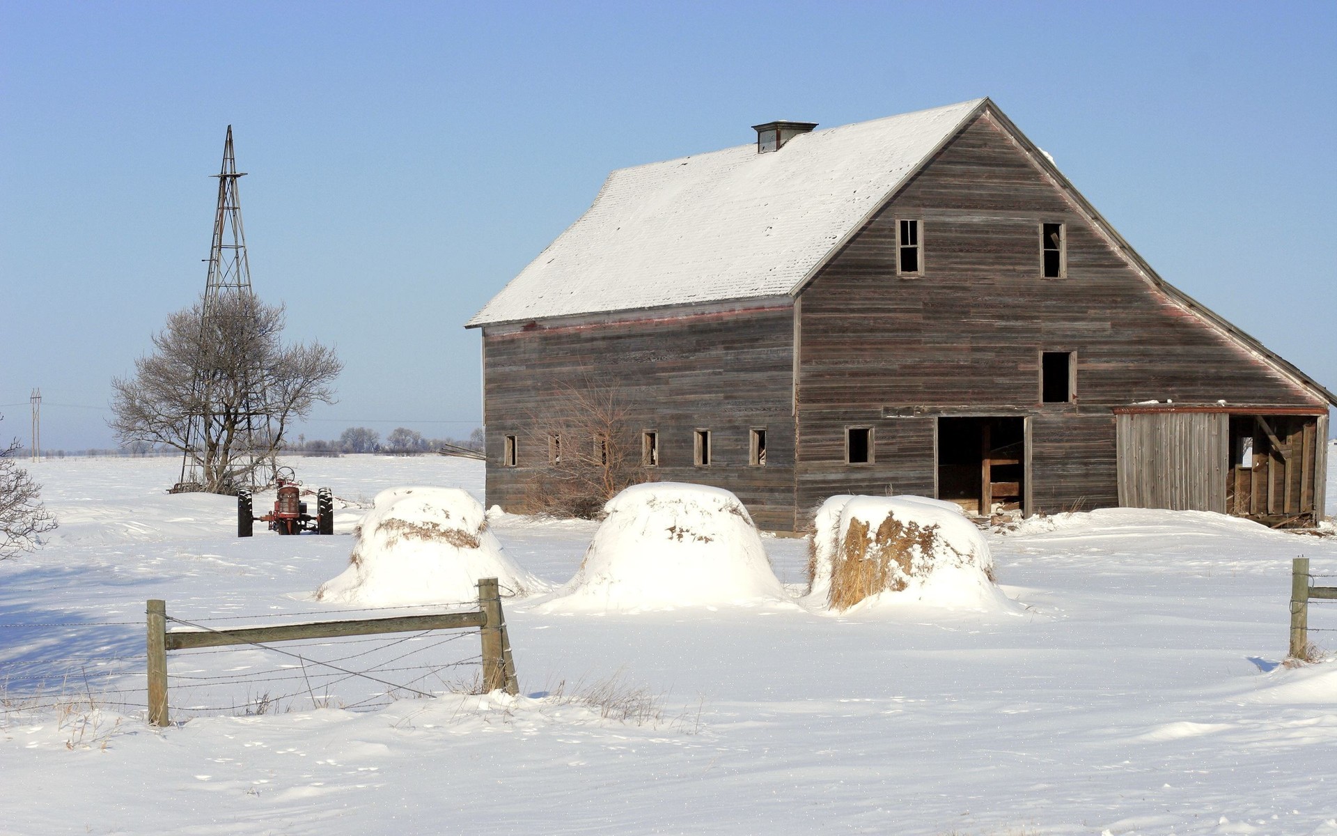 Barn In The Snow HD Wallpaper