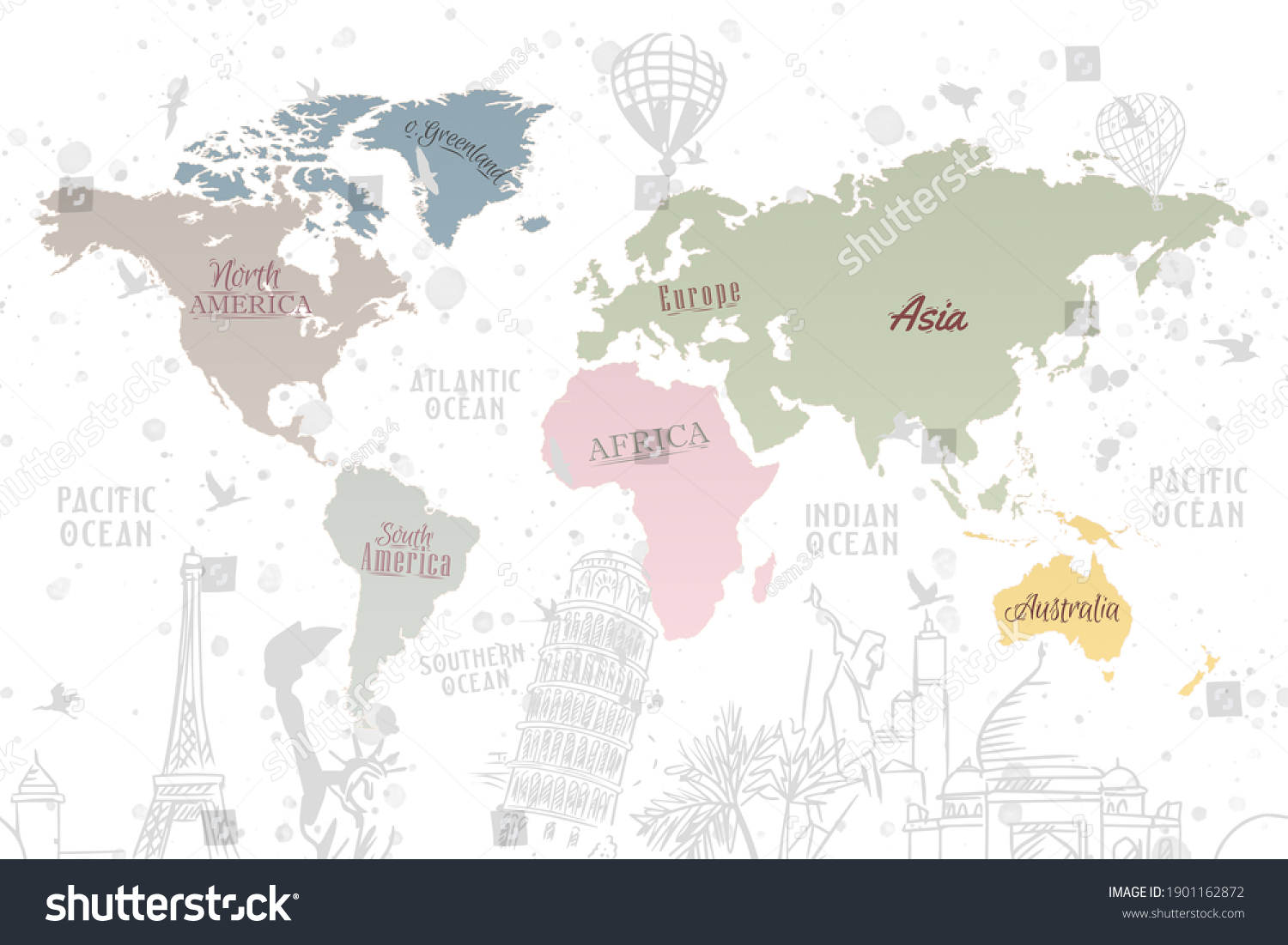 Travel World Map Kids Wallpaper Design Stock Illustration