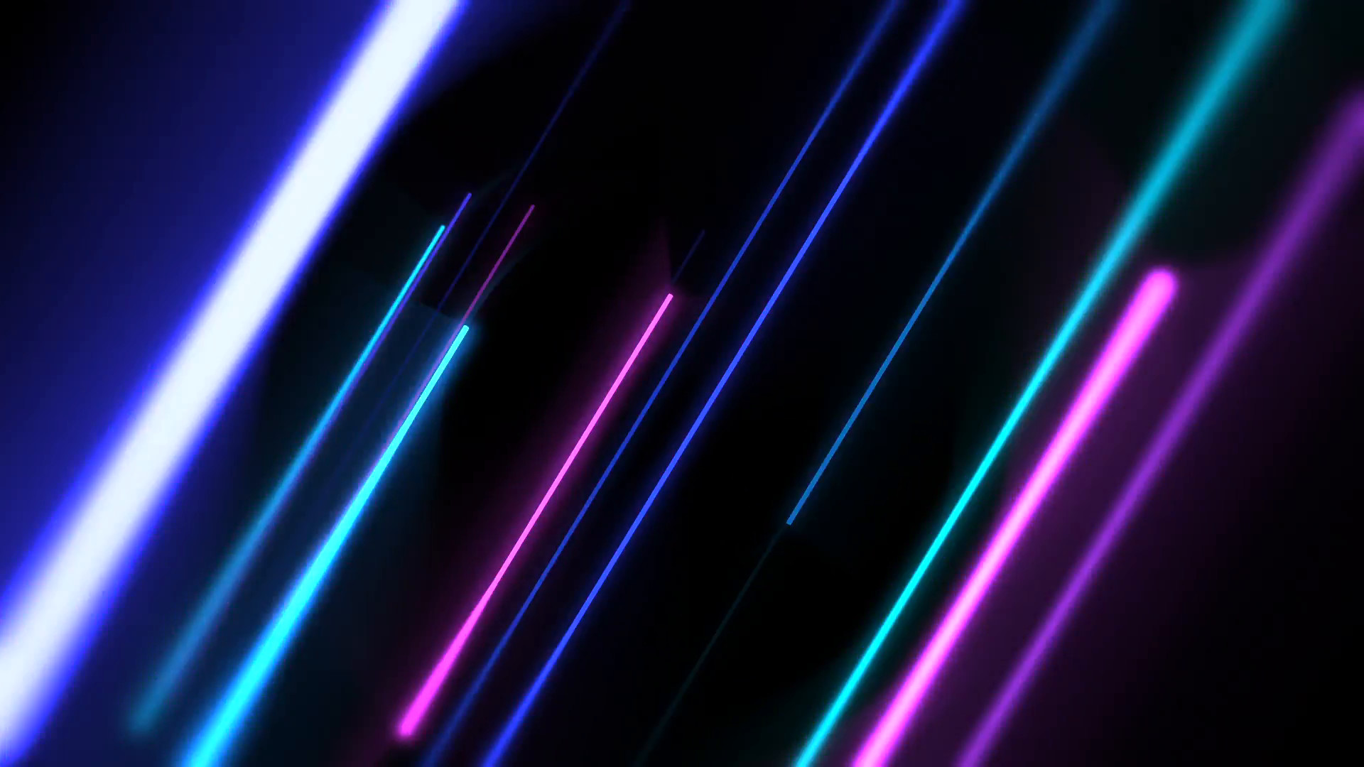 Vivid neon blue, pink, and turquoise lines streak diagonally across a dark background, creating a dynamic and energetic abstract design