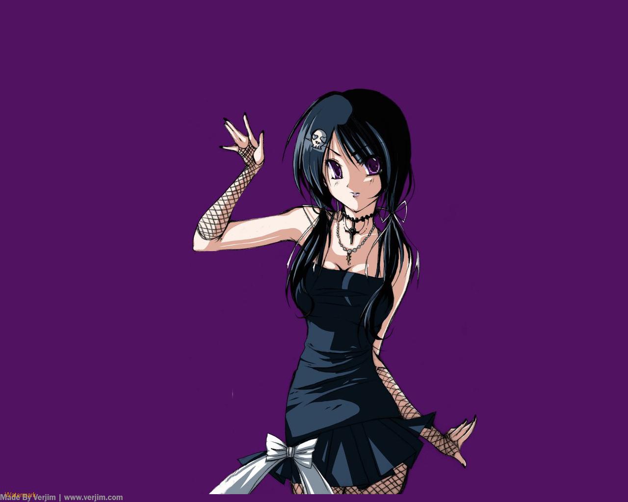 Cute Gothic Girl Anime Wallpaper   Goth Hot Anime Girl   1280x1024