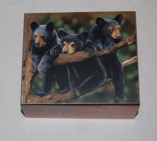 4030 Three Bear Cubs Keepsakejewelrydecoration Small Wood Cedar Box