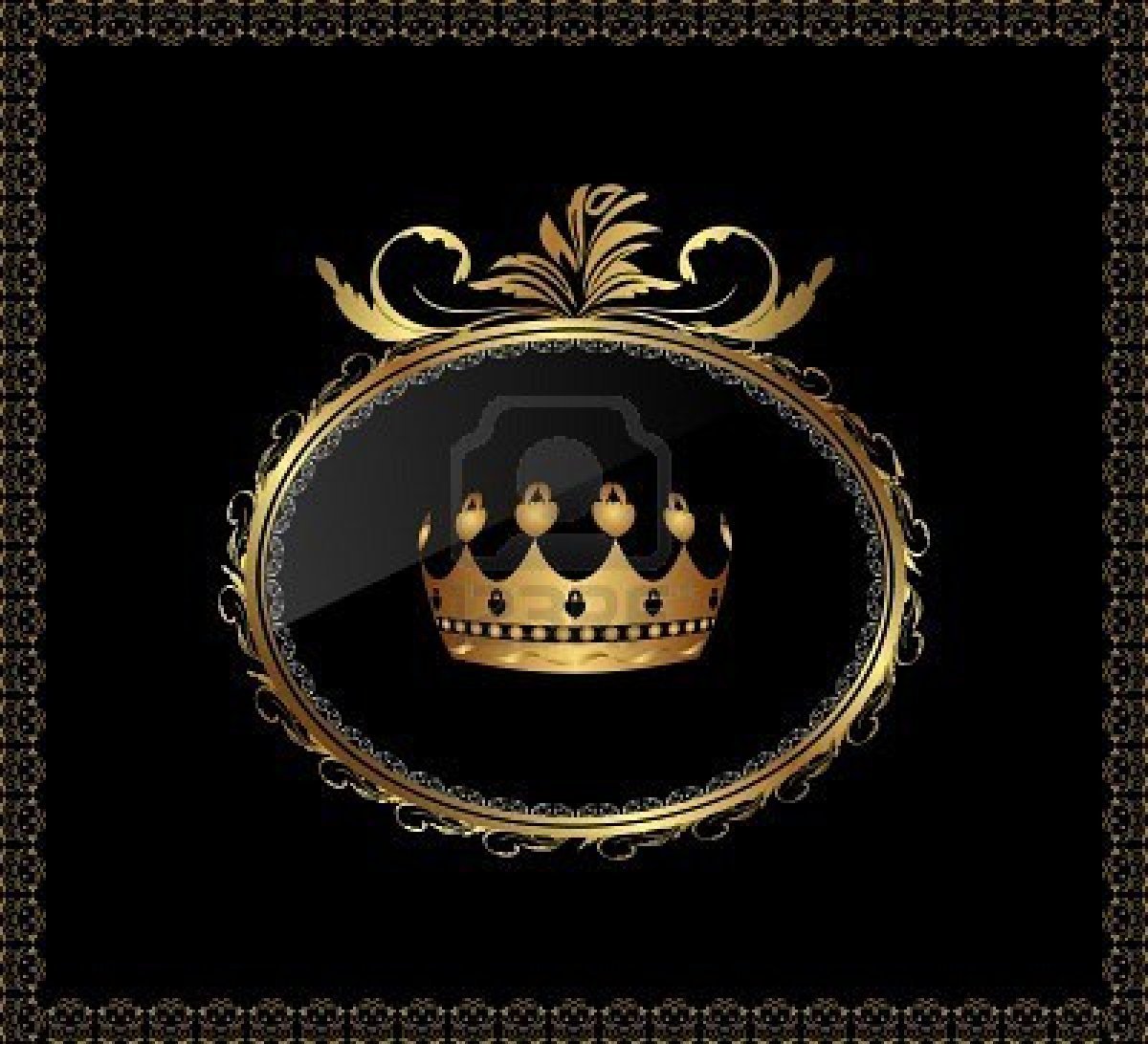 Illustration Luxury Gold Ornament With Crown On Black Background