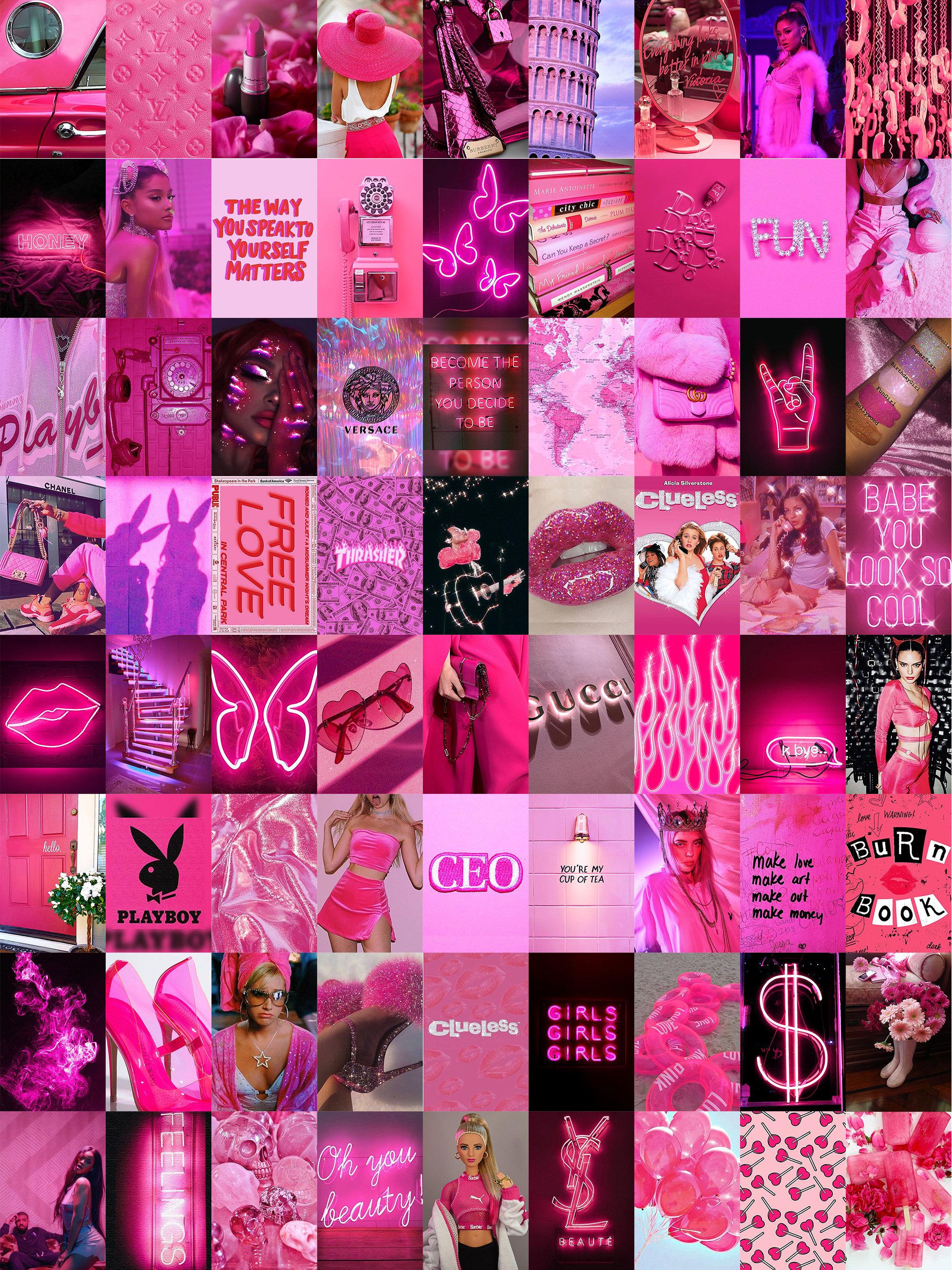 Boujee Pink Wall Collage Kit Prints 72pcs Neon