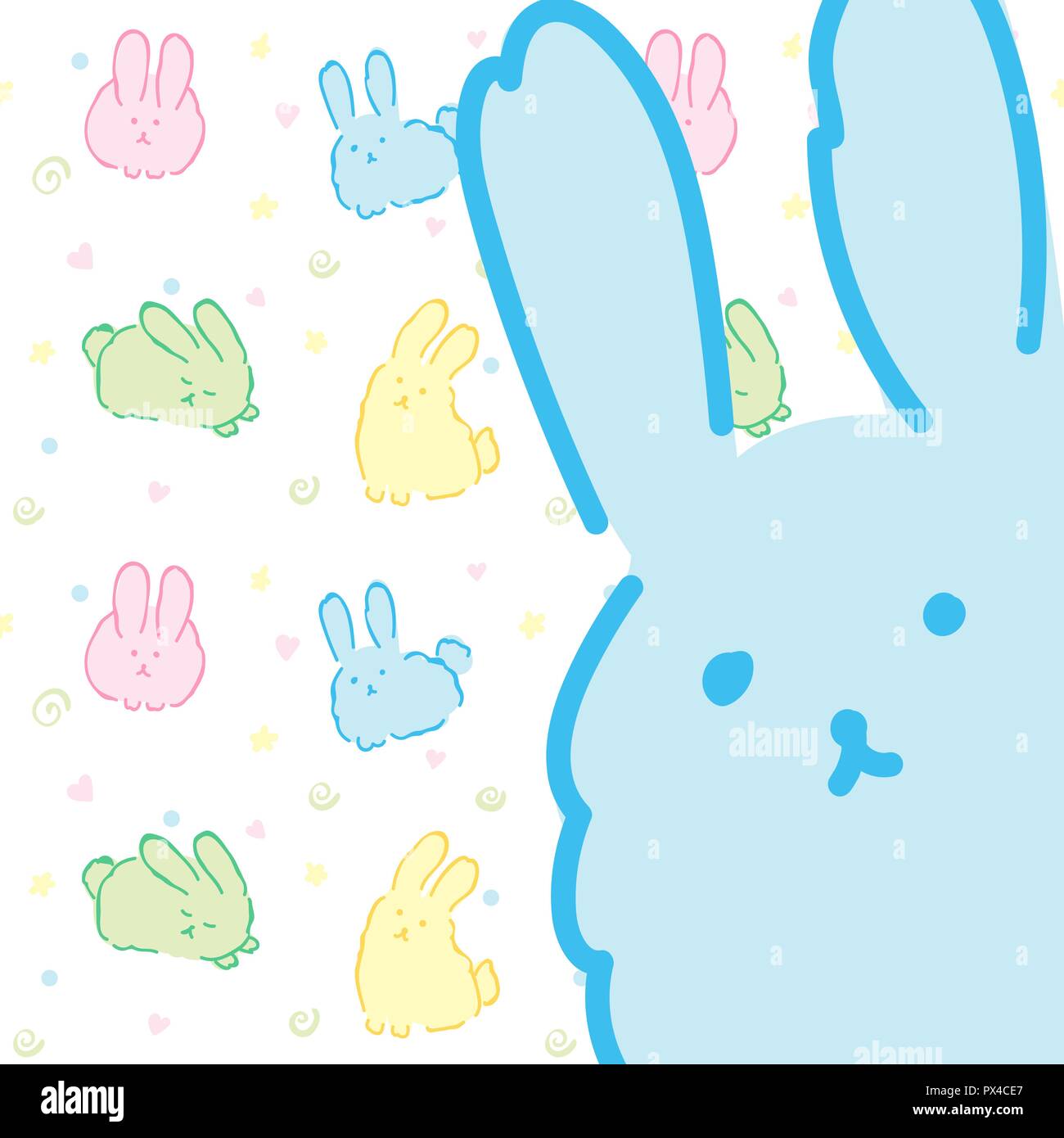 Bunnies Background Card With Pattern Cute Rabbits Fluffy Kawaii