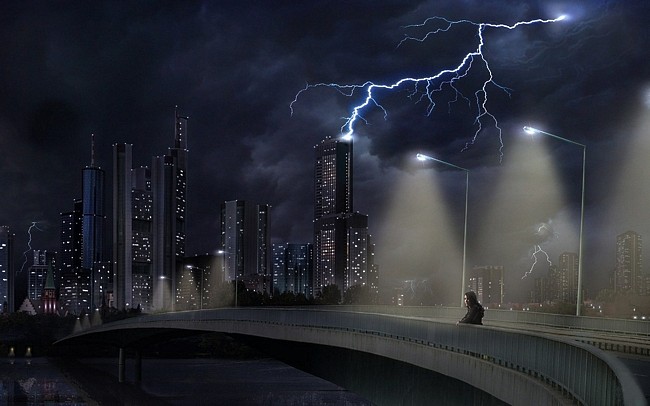 Lightning Over A Dark City Wallpaper